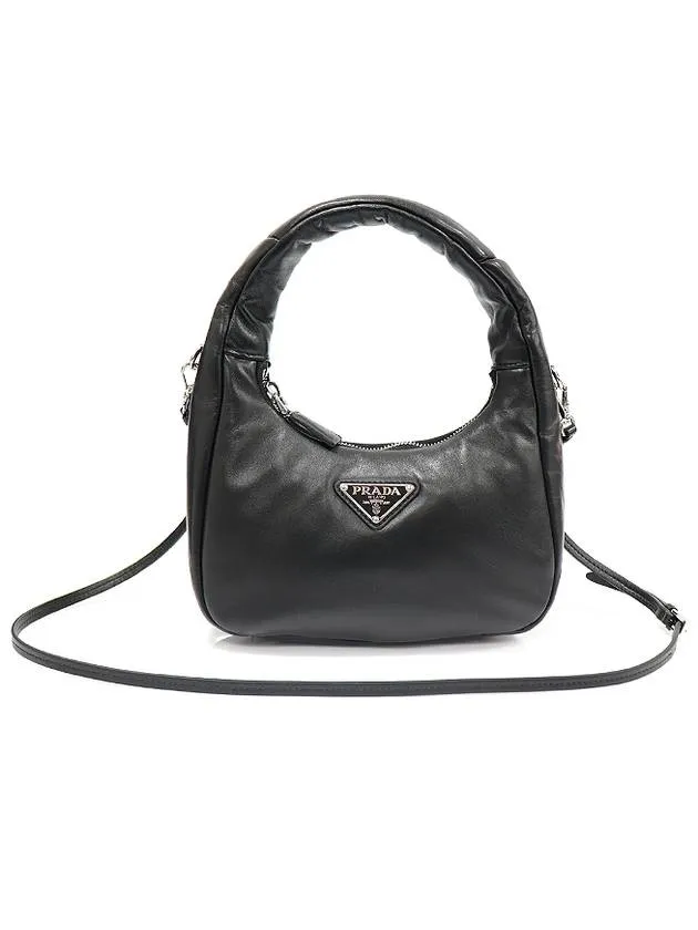 1BA384 Black Soft Padded Nappa Leather Silver Triangle Tote 2WAY