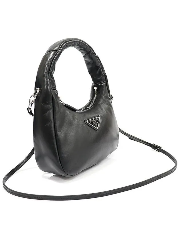 1BA384 Black Soft Padded Nappa Leather Silver Triangle Tote 2WAY