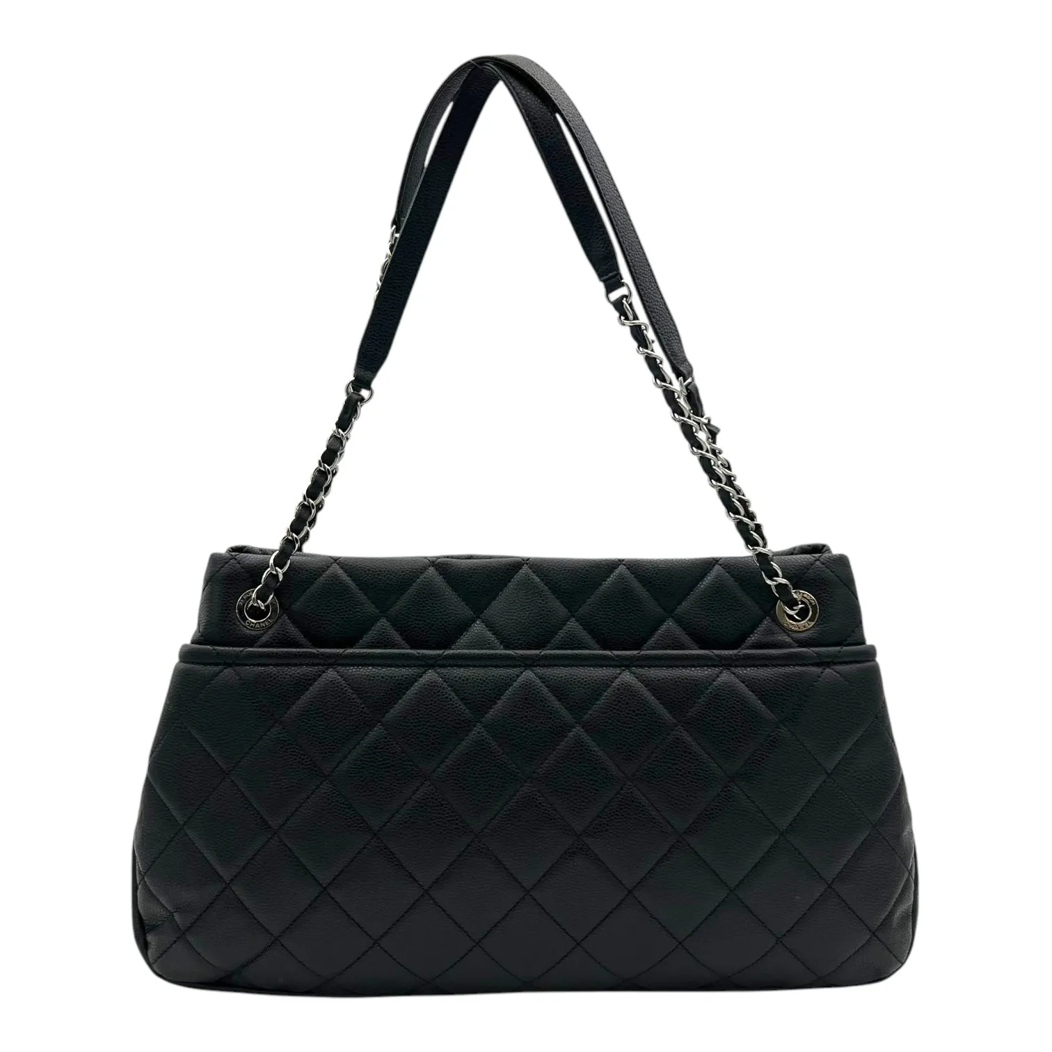 CC Tote Bag Black in Caviar Leather, Silver hardware