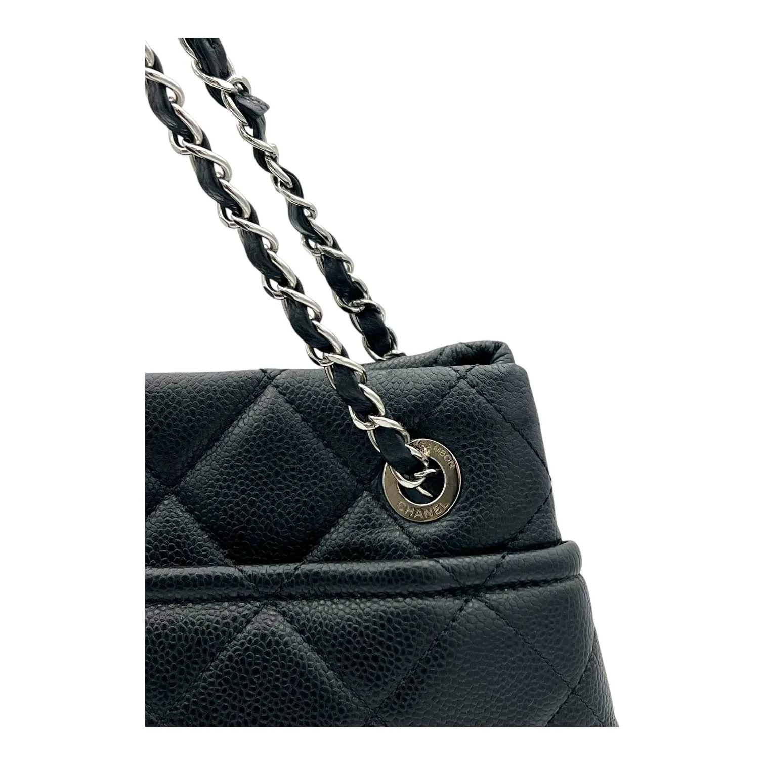 CC Tote Bag Black in Caviar Leather, Silver hardware