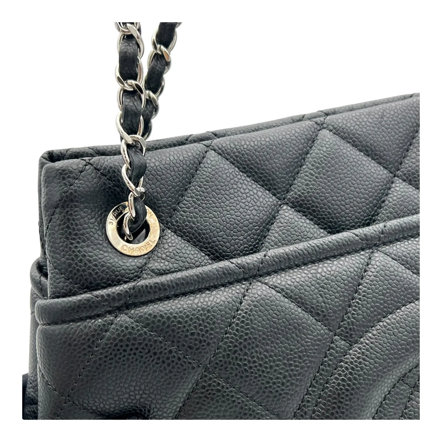 CC Tote Bag Black in Caviar Leather, Silver hardware