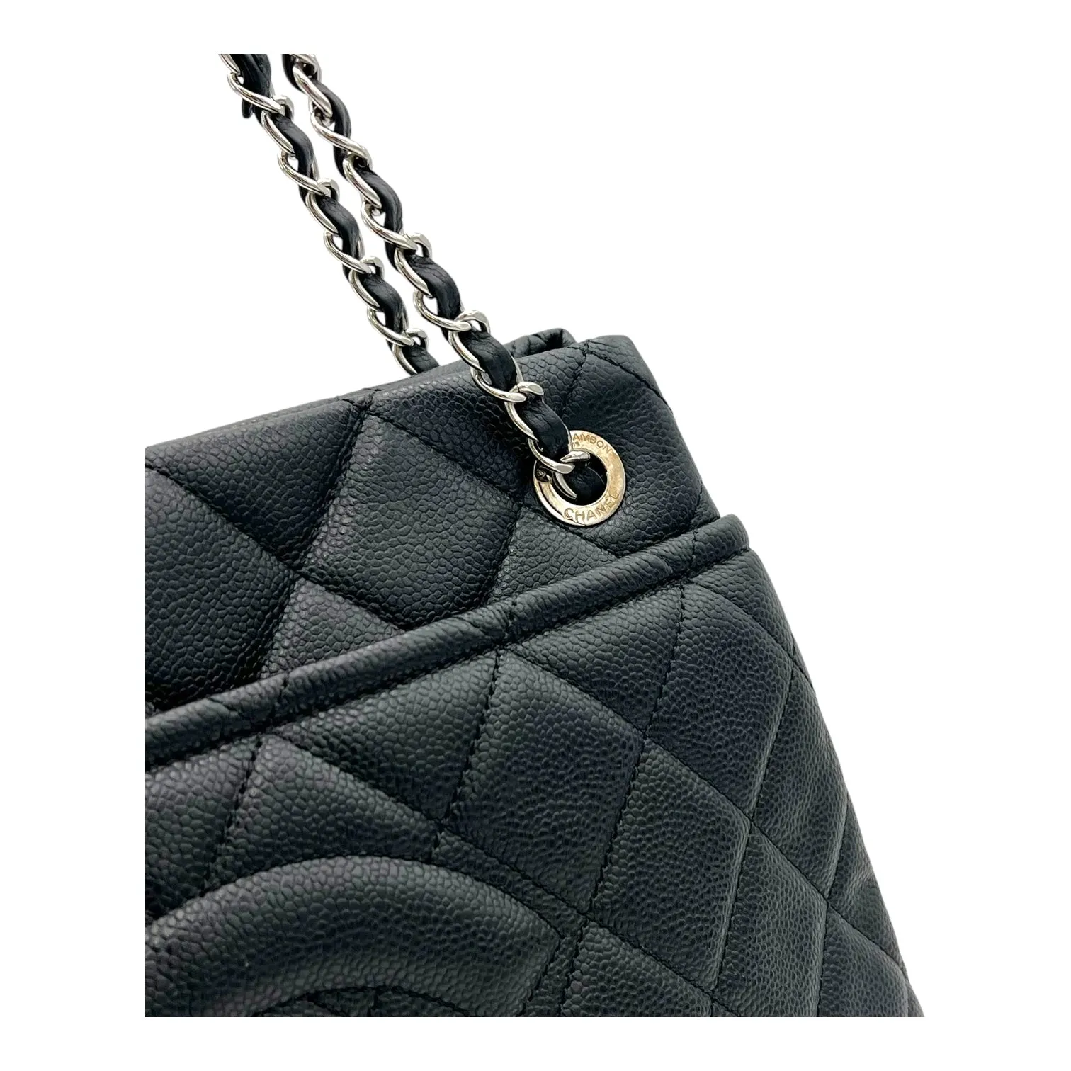 CC Tote Bag Black in Caviar Leather, Silver hardware