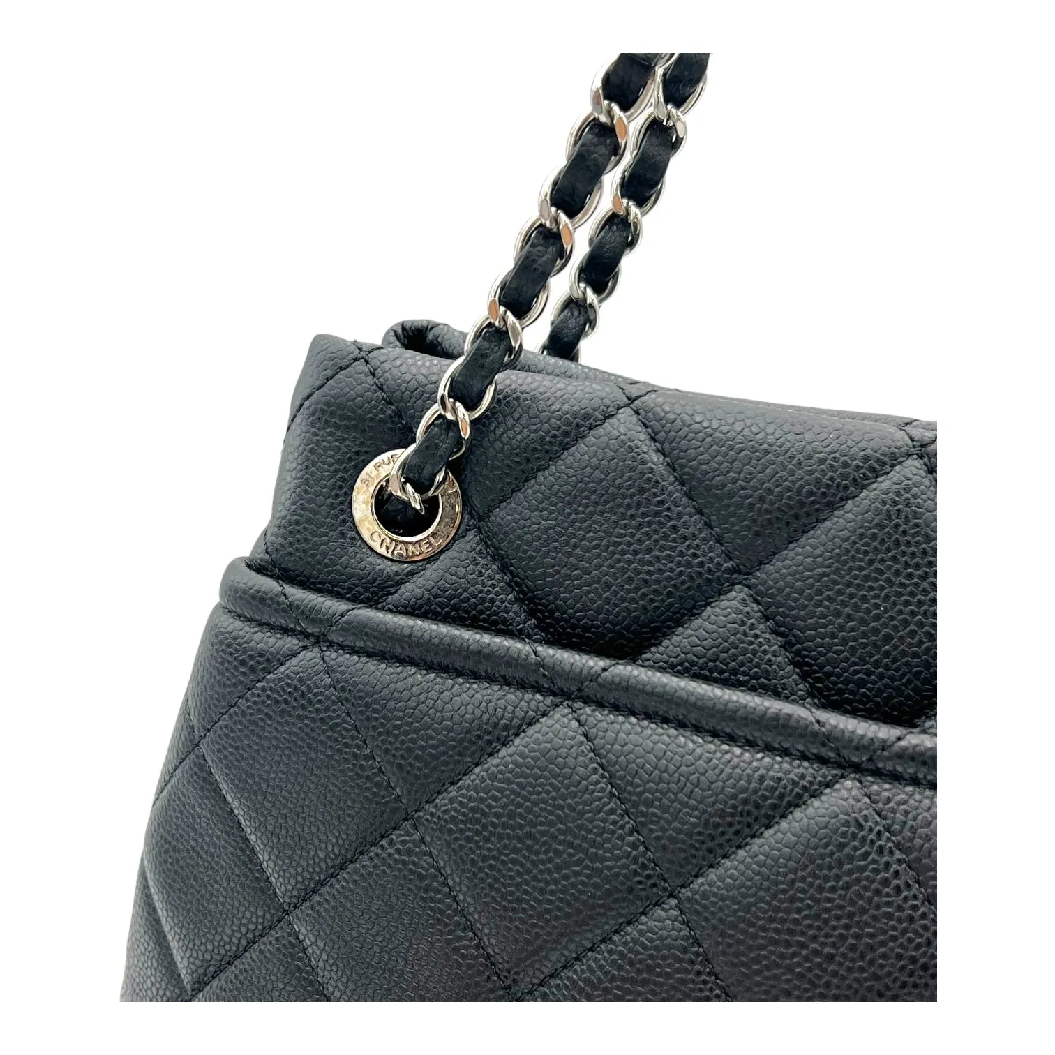 CC Tote Bag Black in Caviar Leather, Silver hardware