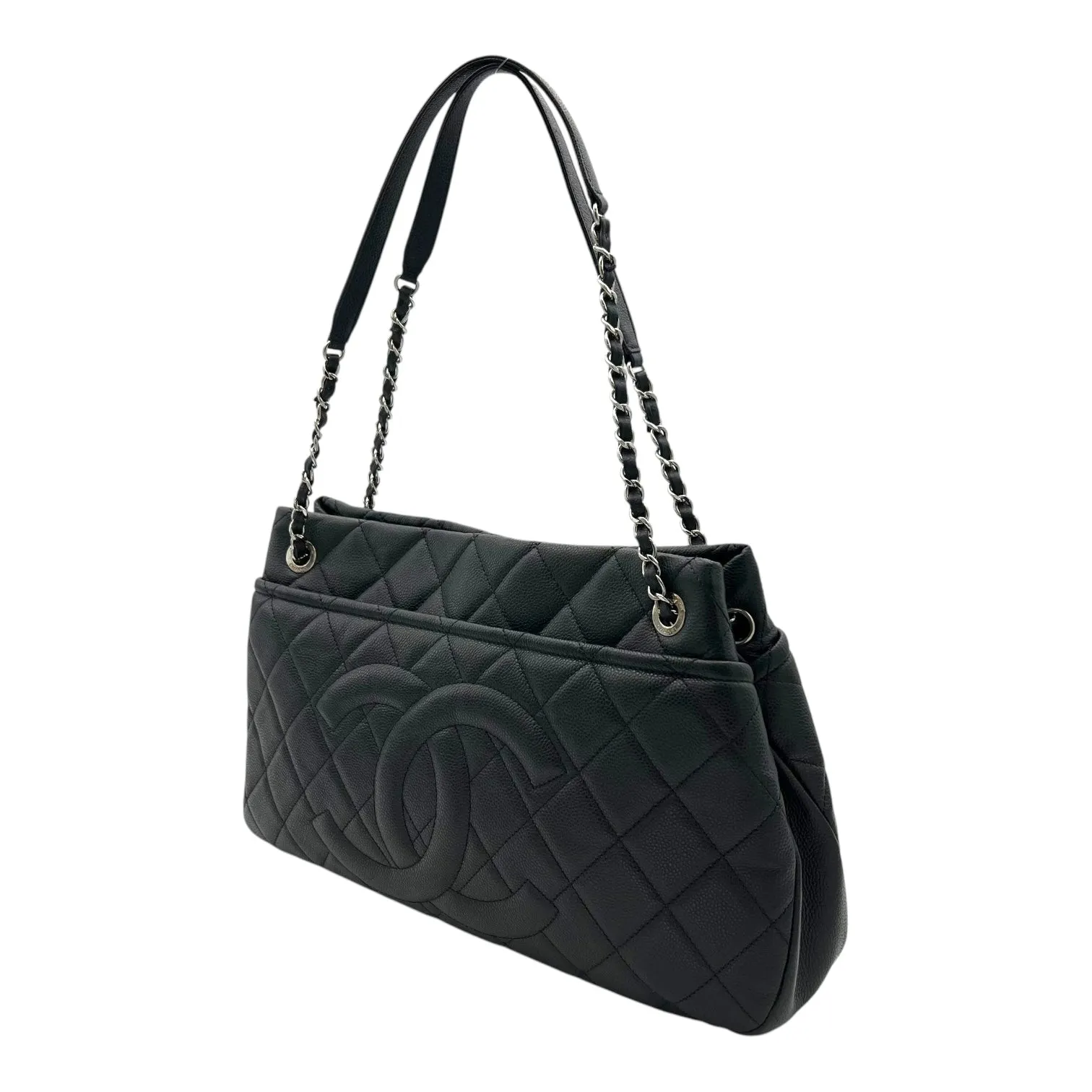 CC Tote Bag Black in Caviar Leather, Silver hardware