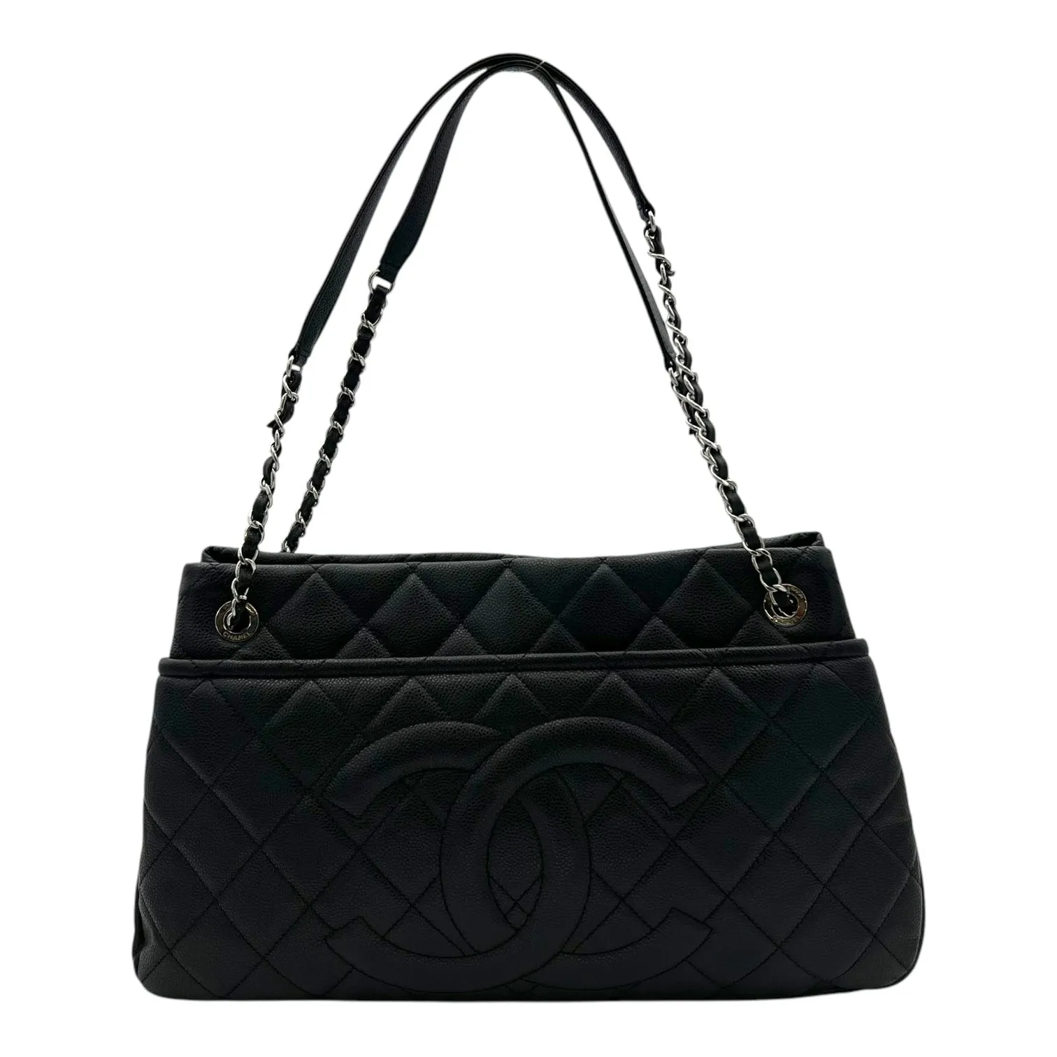 CC Tote Bag Black in Caviar Leather, Silver hardware