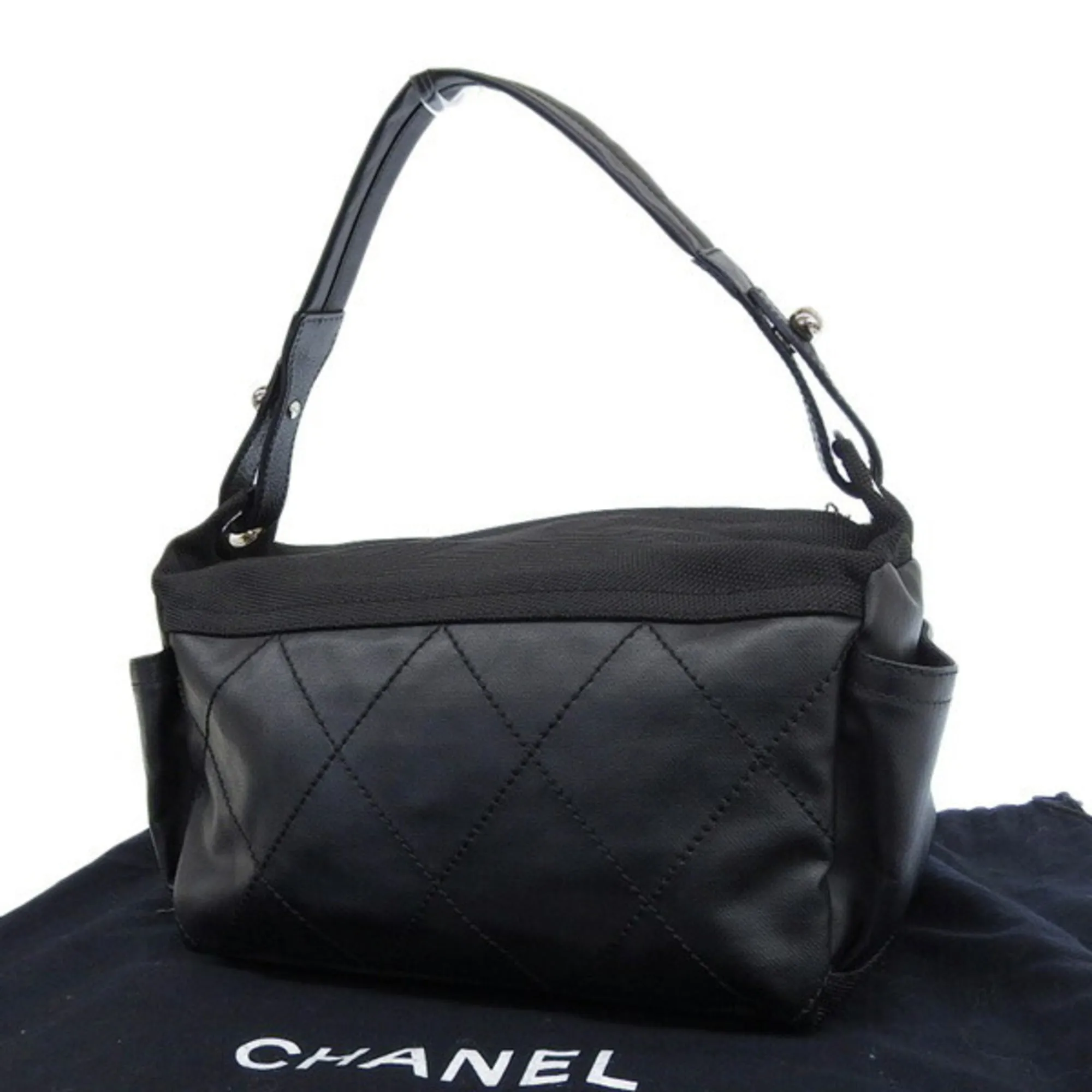 CHANEL Coated Canvas Leather Paris Biarritz Coco Mark One Shoulder Bag A34205 Black Ladies