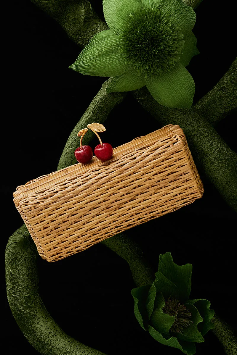 CHERRY HAND-WOVEN RATTAN CLUTCH