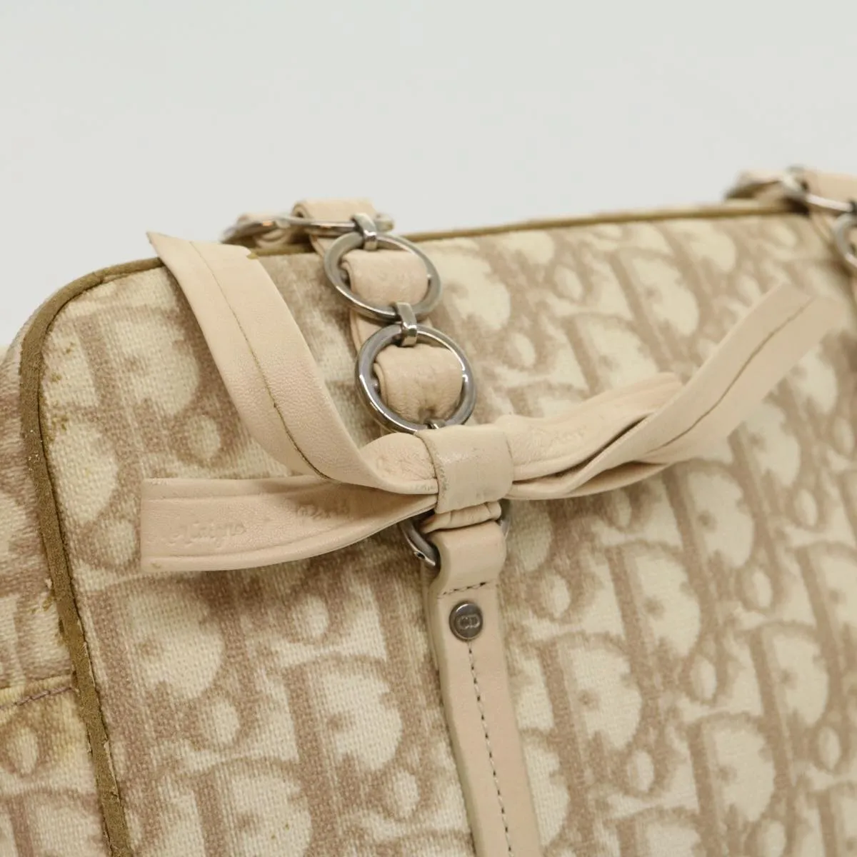 CHRISTIAN DIOR Trotter Canvas Hand Bag PVC Leather Beige  yk4818