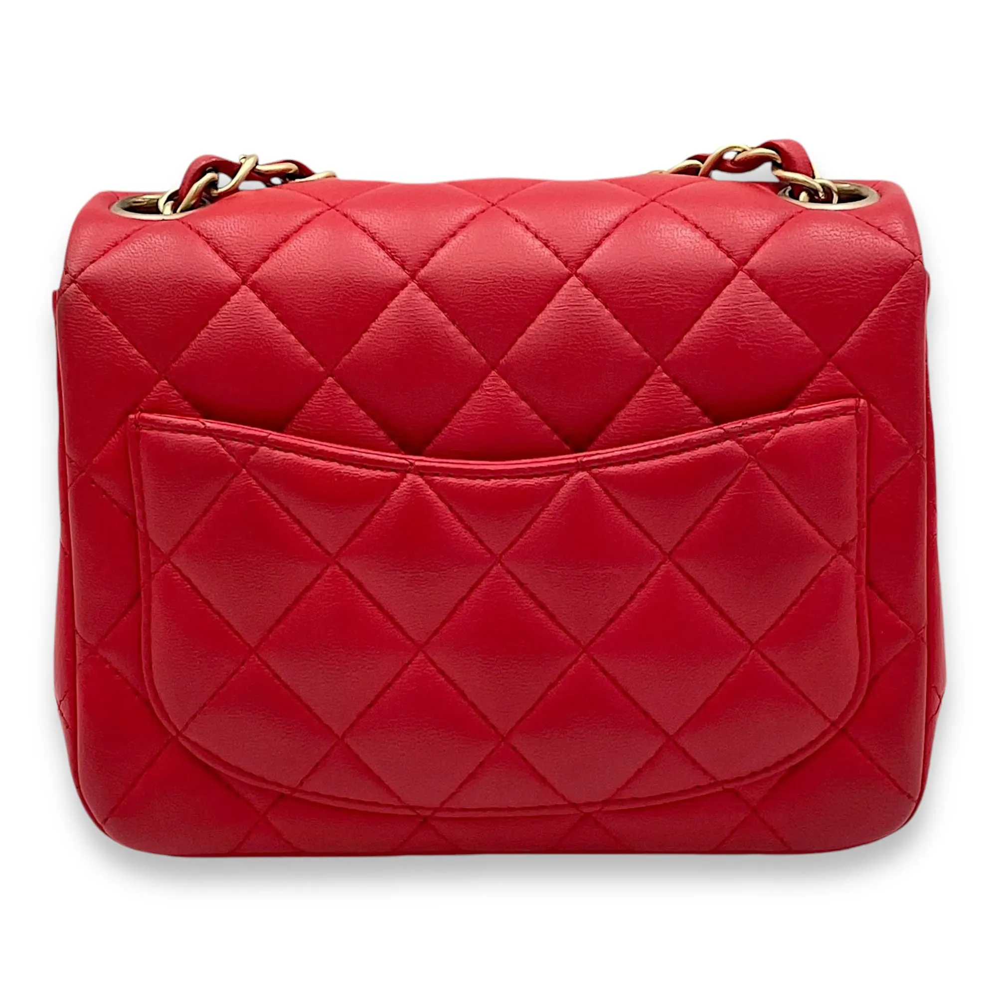 Classic Mini Red Crossbody Bag in Lambskin, Gold hardware