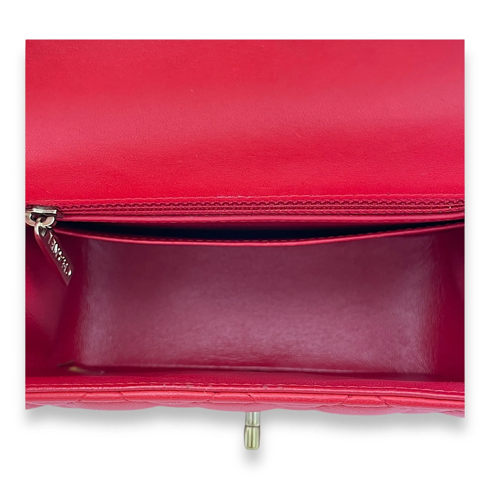 Classic Mini Red Crossbody Bag in Lambskin, Gold hardware