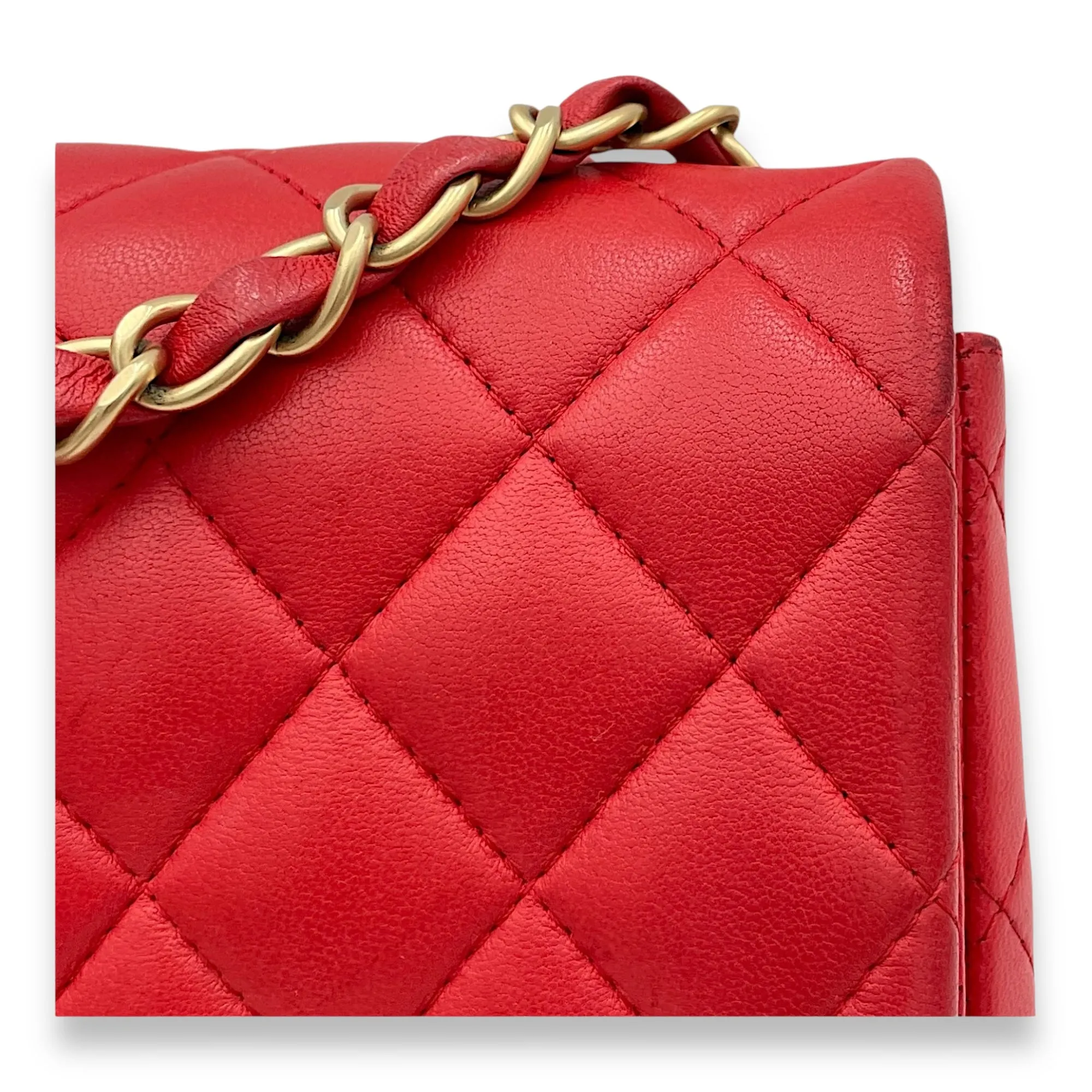 Classic Mini Red Crossbody Bag in Lambskin, Gold hardware