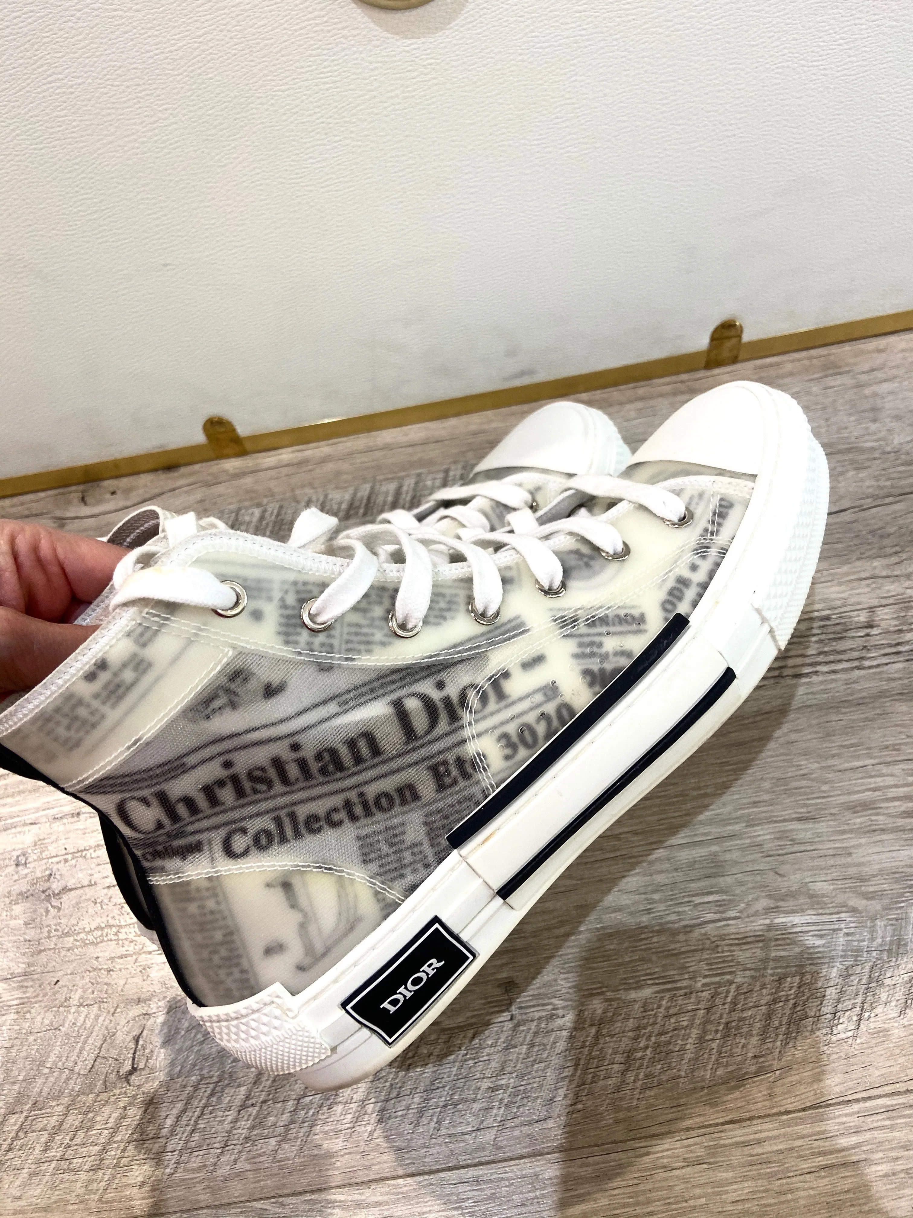 DIOR X DANIEL ARSHAM NEWSPAPER PRINT B23 HIGH TOP SNEAKERS