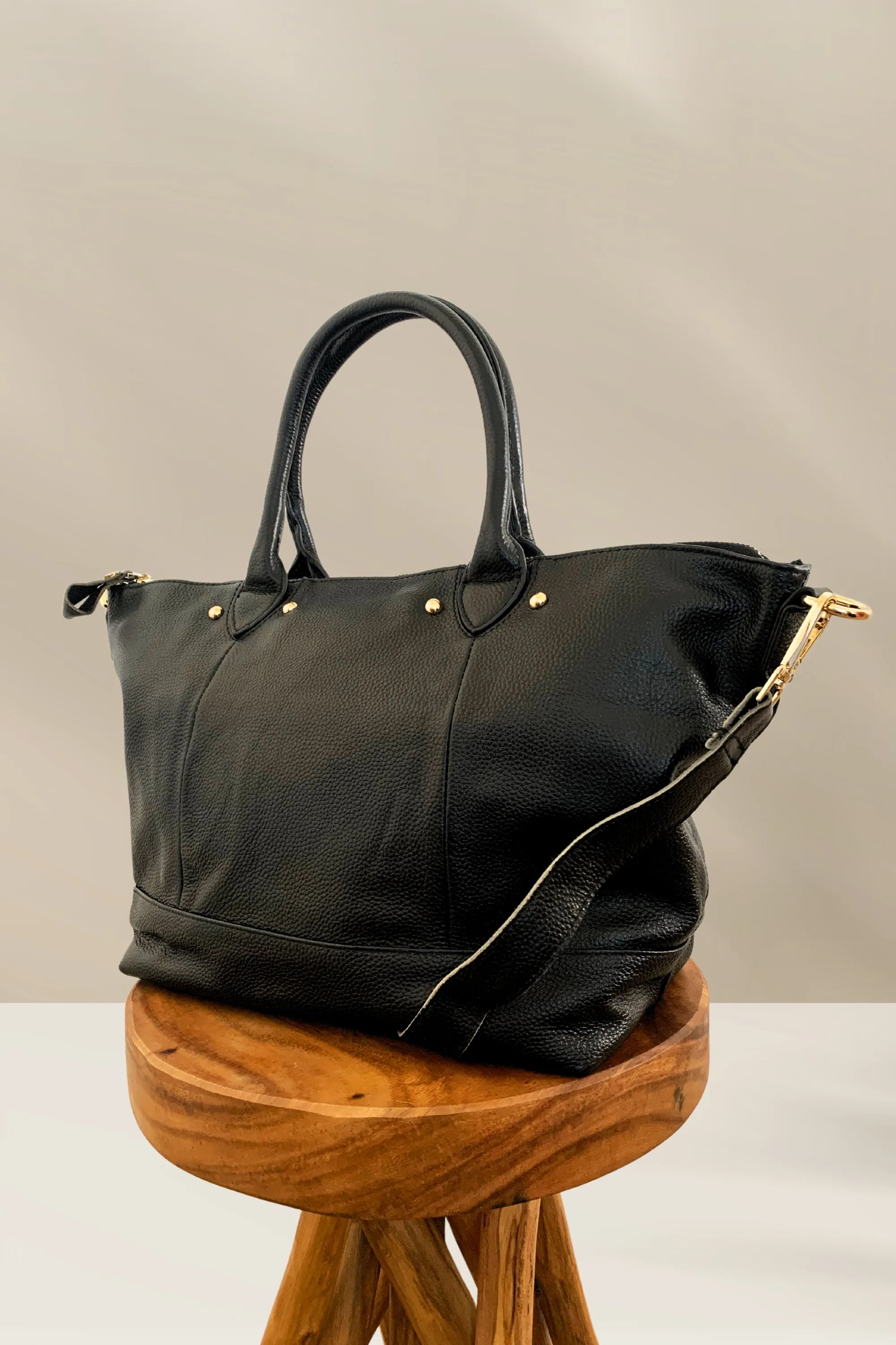 Ellie Handmade Leather Tote in Black