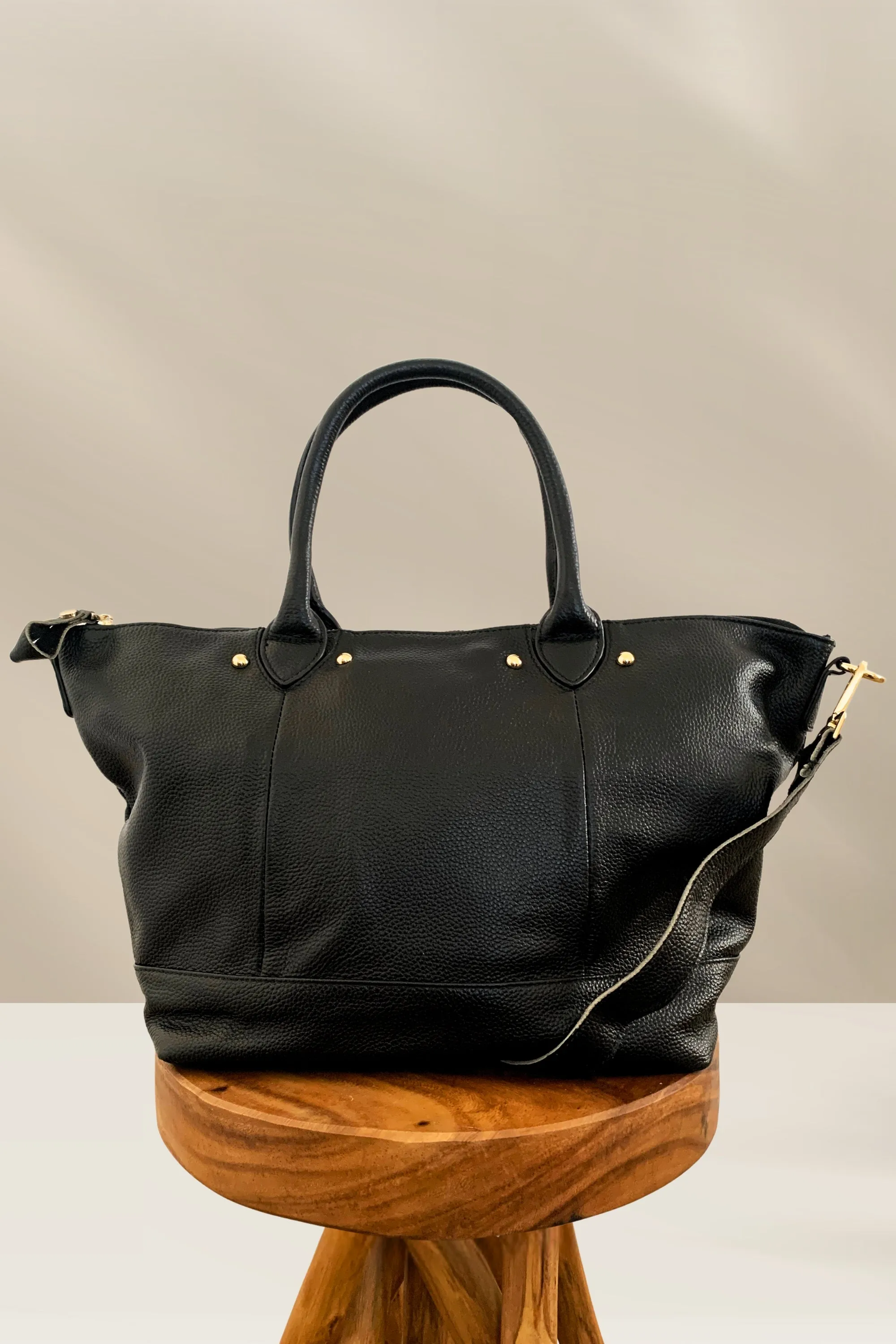 Ellie Handmade Leather Tote in Black