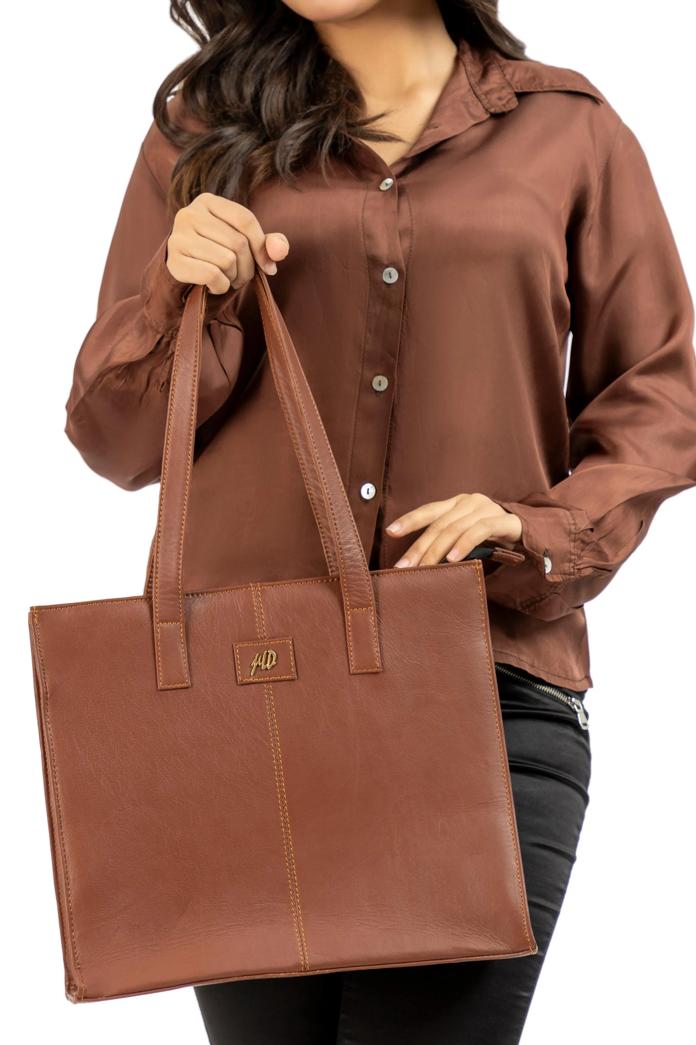 Everyday Women's Brown Leather Zipper Tote Bag