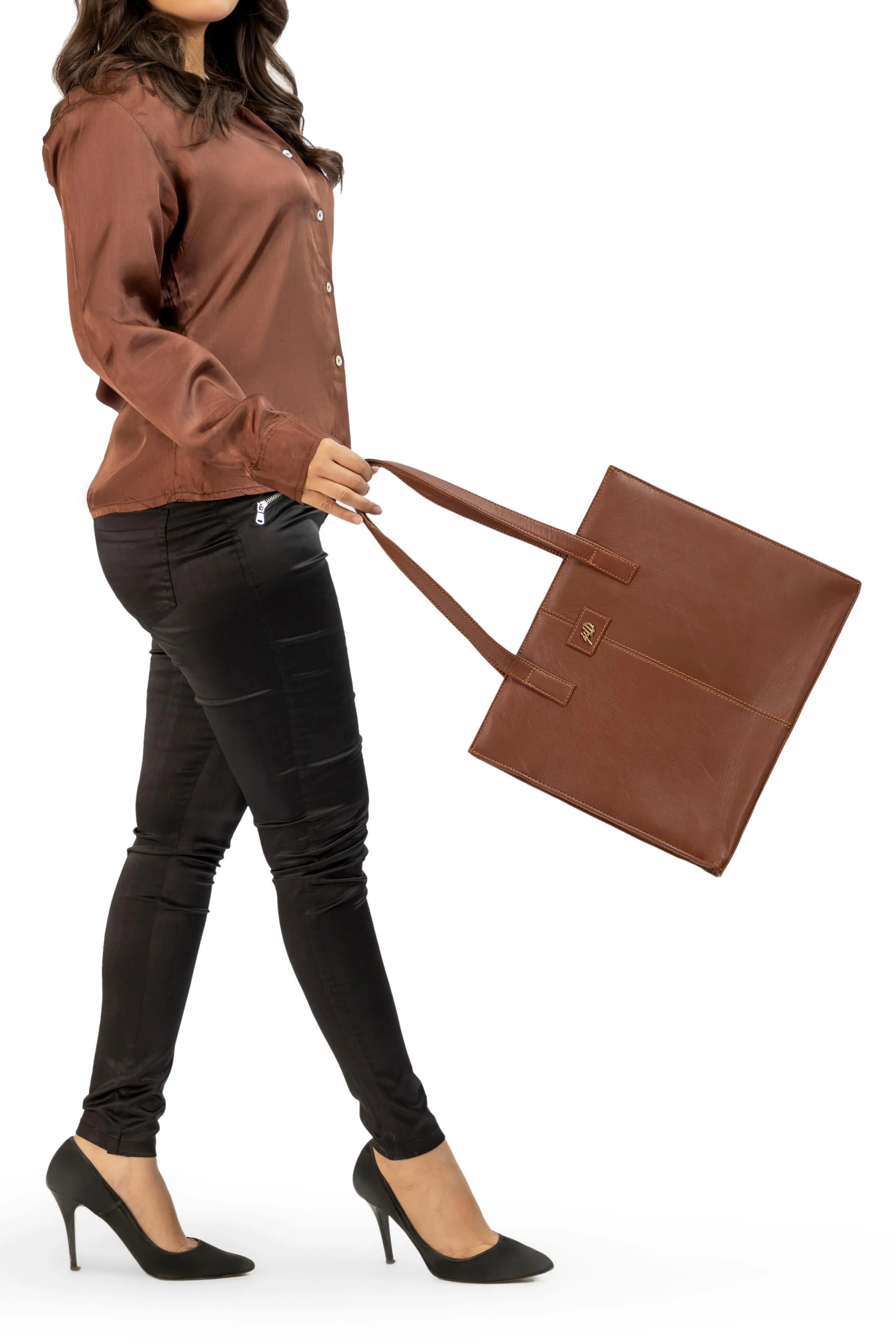 Everyday Women's Brown Leather Zipper Tote Bag