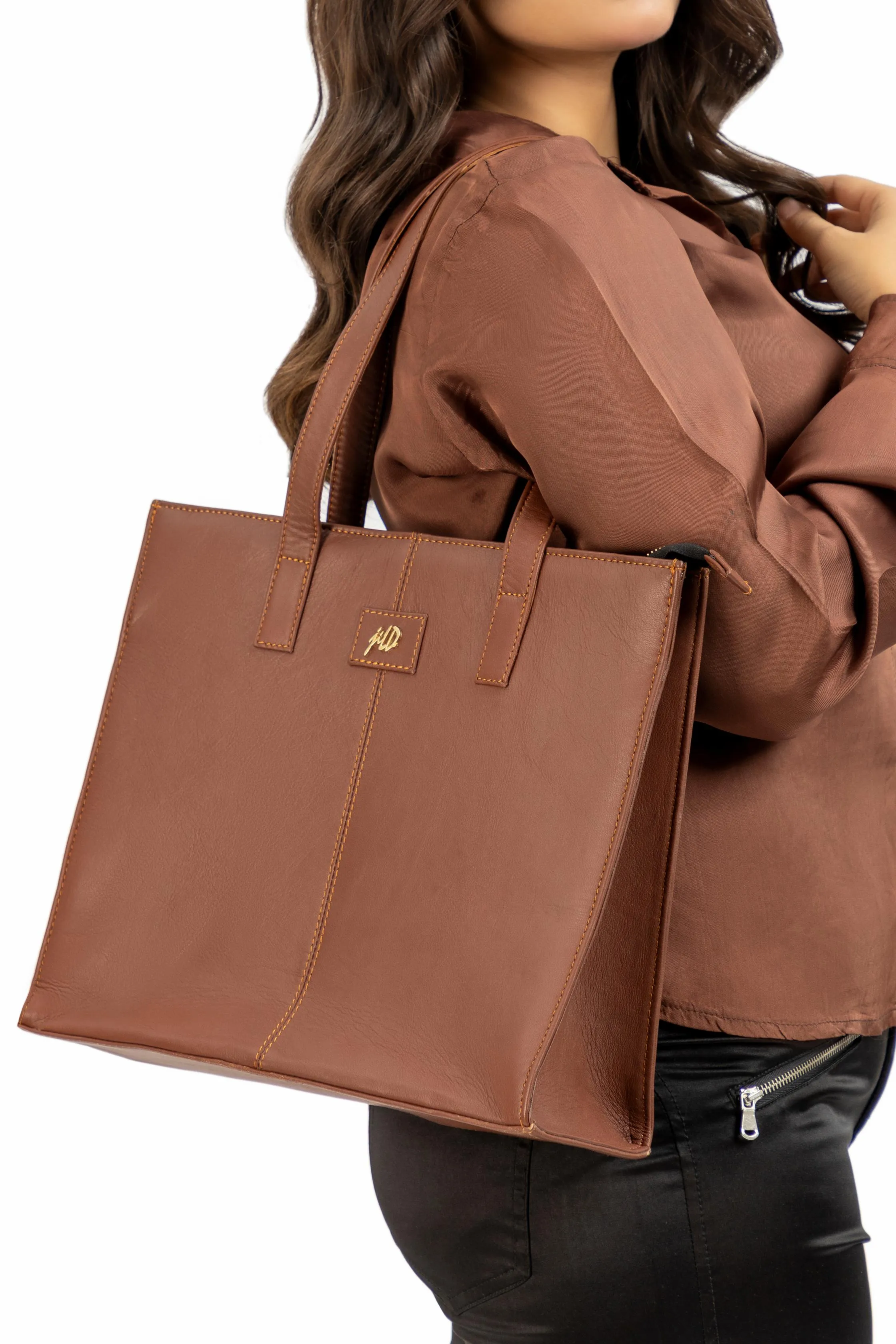 Everyday Women's Brown Leather Zipper Tote Bag