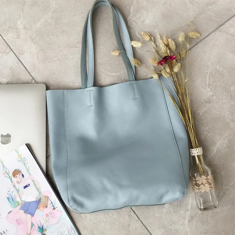 Fashion Womens Blue Leather Vertical Tote Bags Blue Shoulder Tote Bag Handbag Tote For Women