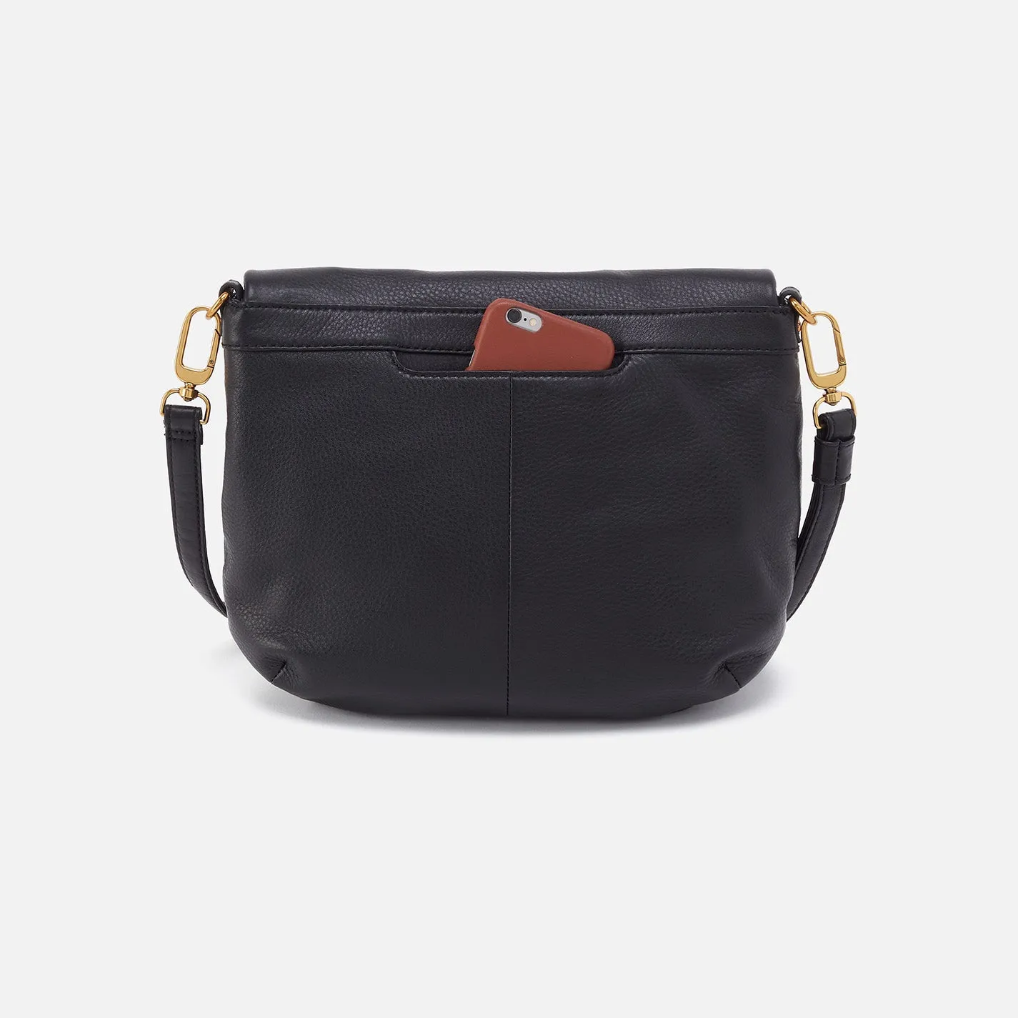 Fern Foldover Messenger In Pebbled Leather - Black