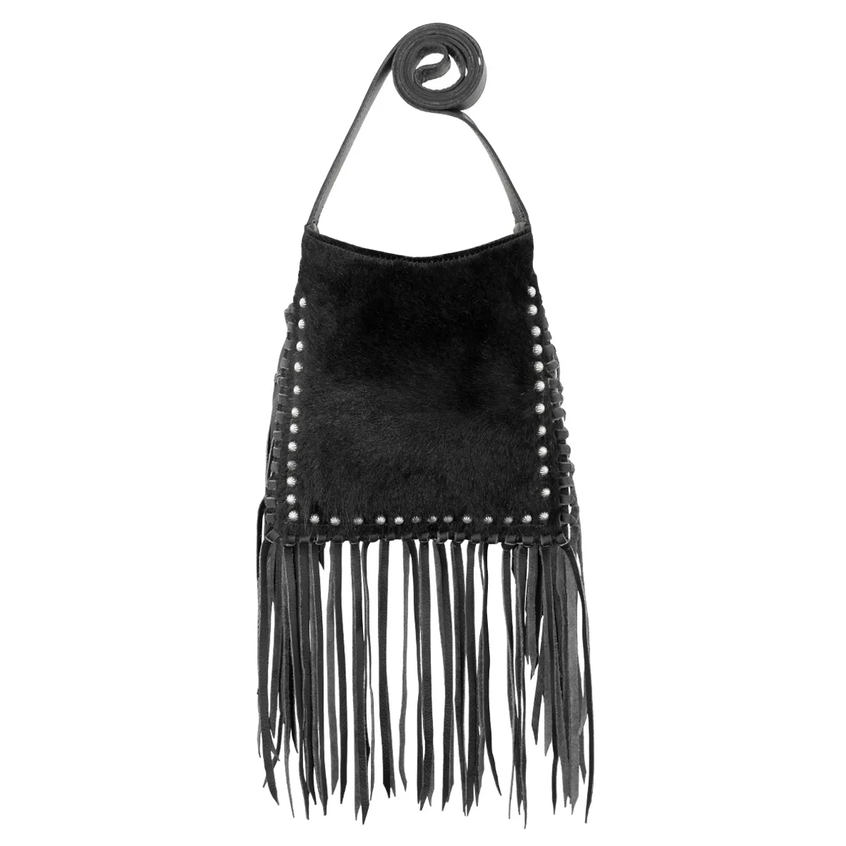 Fringed Cowgirl Messenger Crossbody - Black Hair on Hide