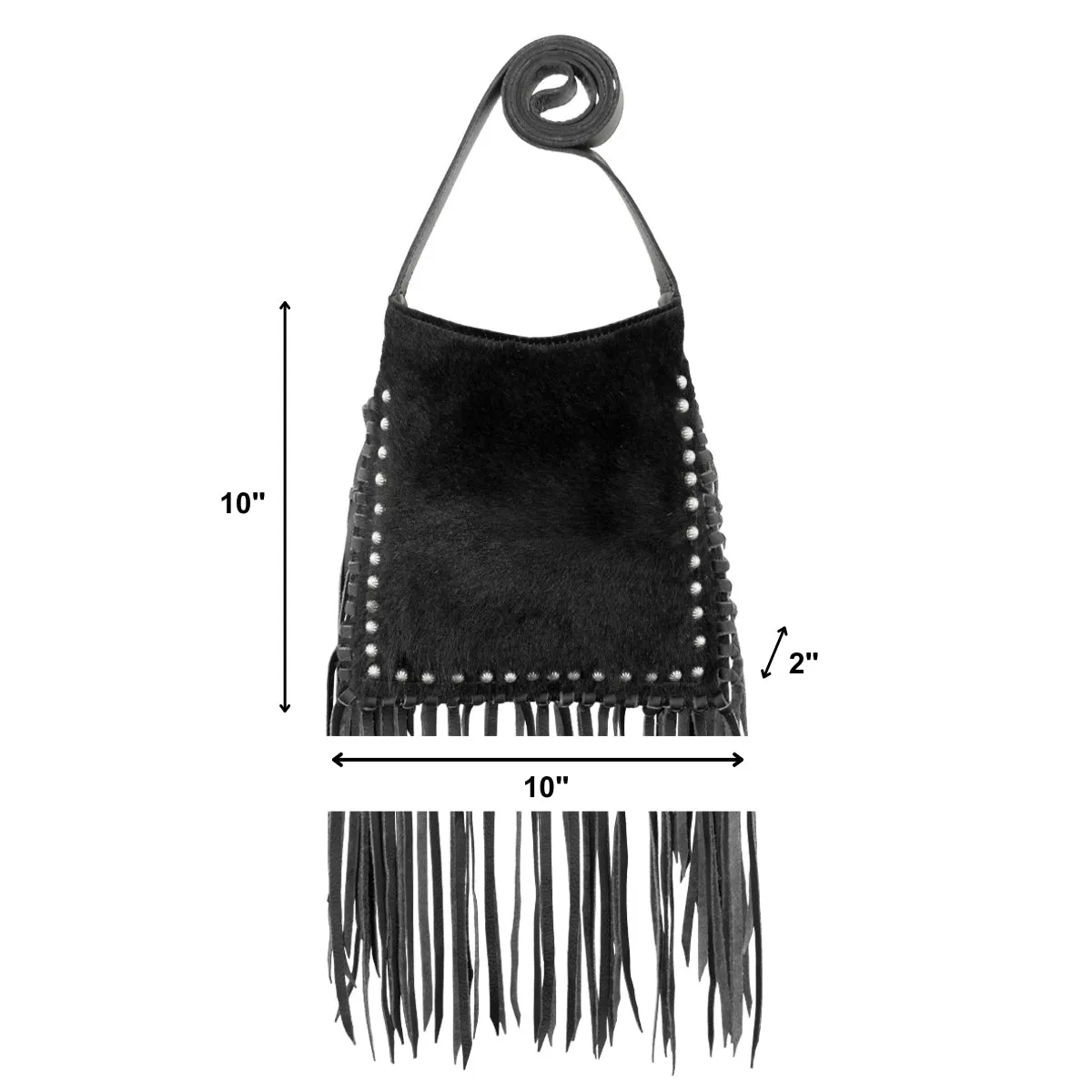 Fringed Cowgirl Messenger Crossbody - Black Hair on Hide