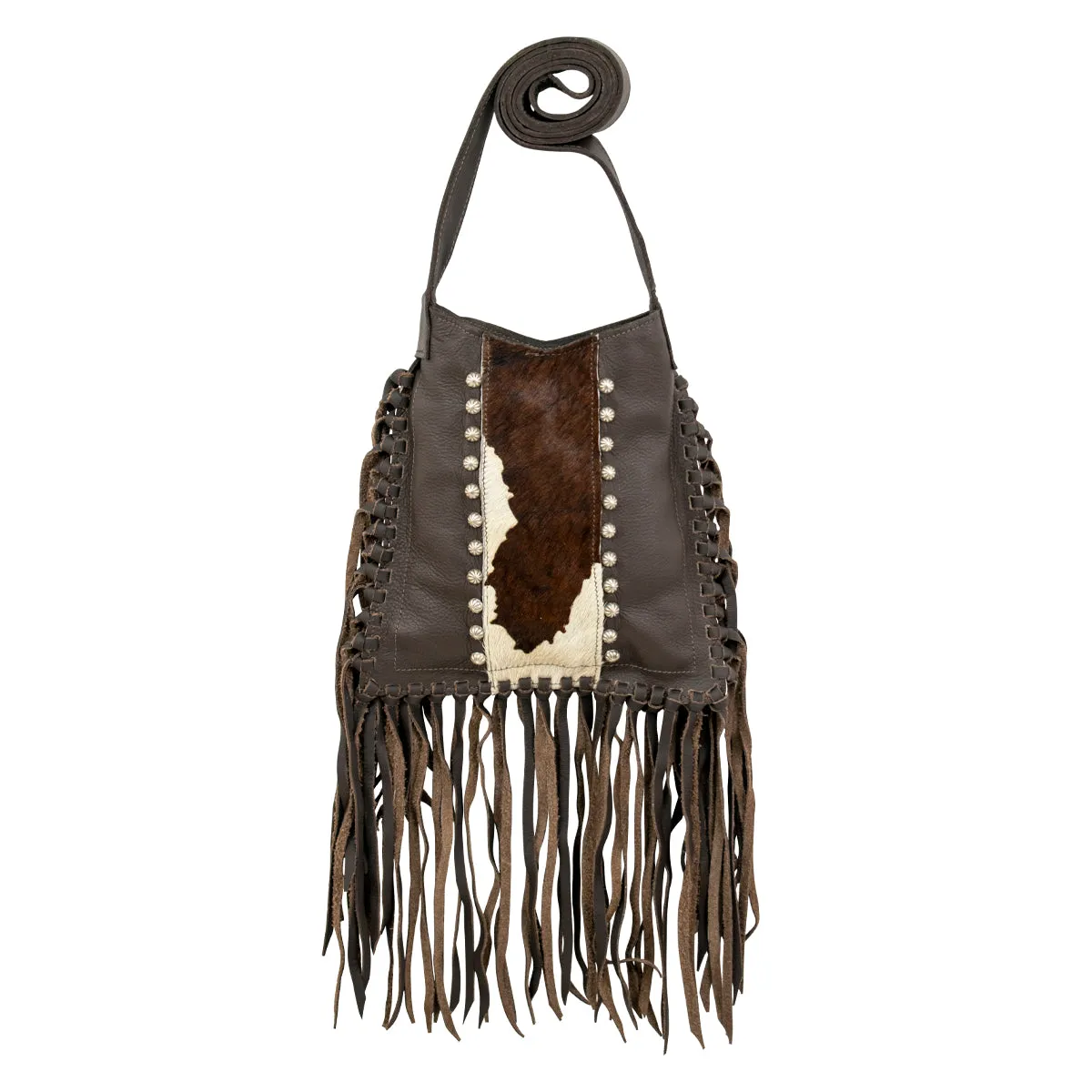 Fringed Cowgirl Messenger Hair on Hide Crossbody - Chocolate