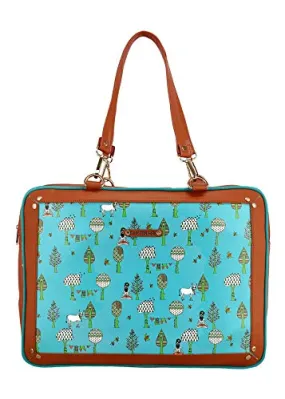 Funk For Hire Leatherette Printed 2 In 1 Backpack Shoulder Bag Handbag Fit Up To 15.6" Laptop - Aqua Blue And Brown