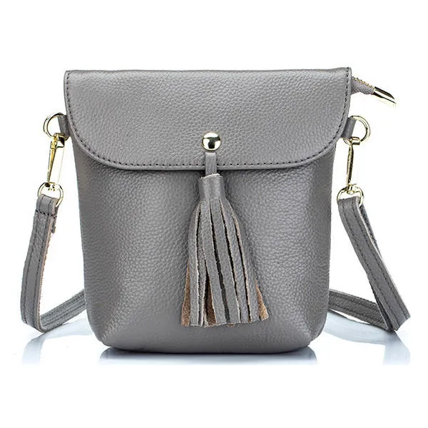 Genuine Leather Tassel Mini Shoulder Bags Vintage Hasp Crossbody 5.5'' Phone