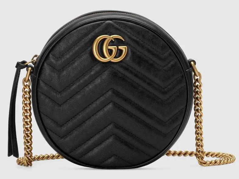 GG Marmont Mini Round Shoulder Bag, Black