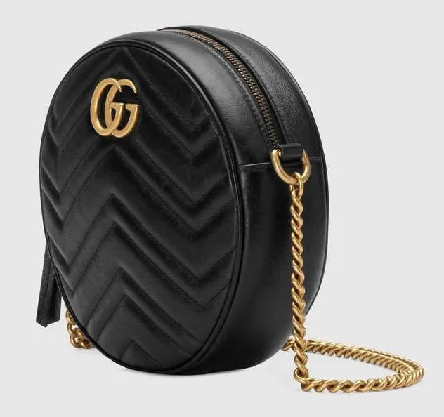 GG Marmont Mini Round Shoulder Bag, Black