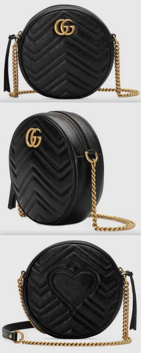 GG Marmont Mini Round Shoulder Bag, Black