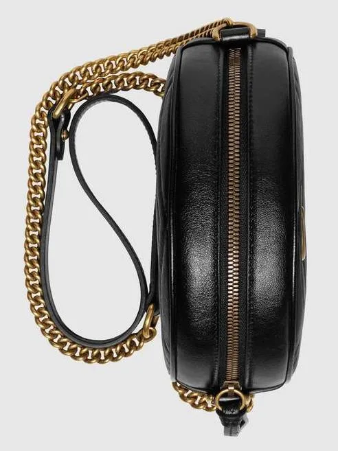 GG Marmont Mini Round Shoulder Bag, Black