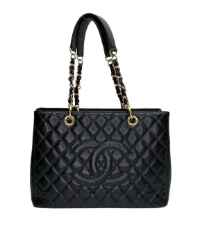 GST Black Tote Bag in Caviar Leather, Gold hardware