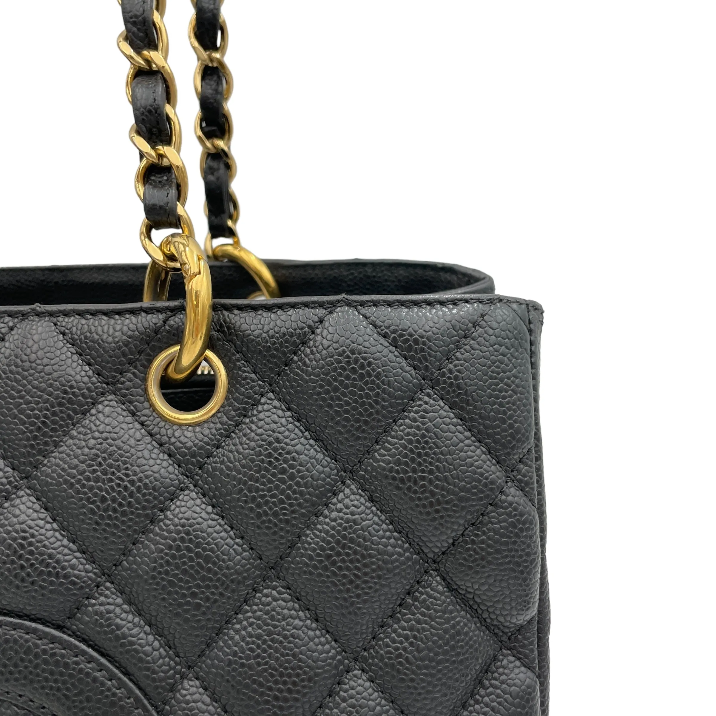 GST Grand Black Tote Bag in Caviar Leather, Gold hardware