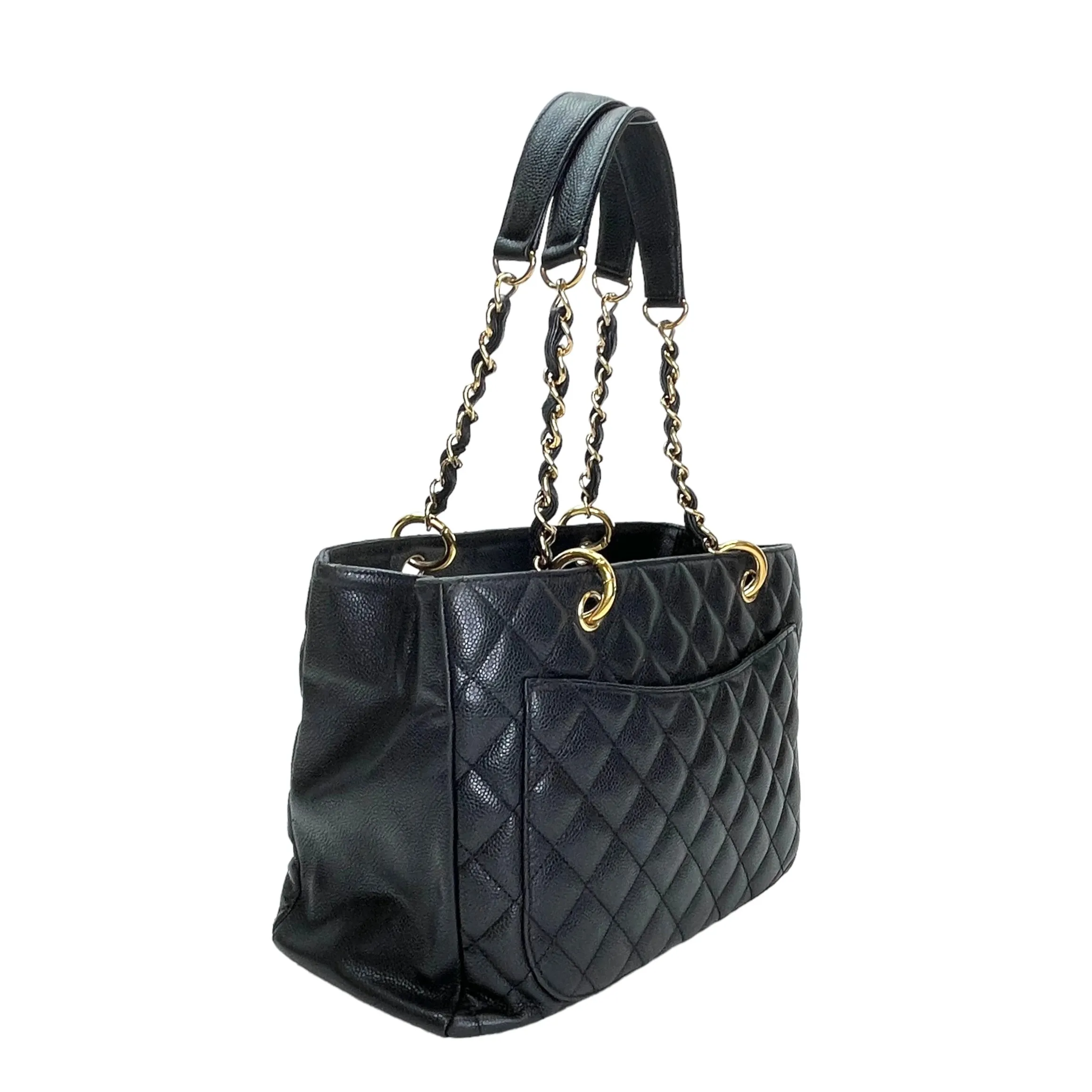 GST Grand Black Tote Bag in Caviar Leather, Gold hardware