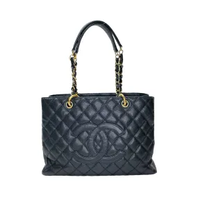 GST Grand Black Tote Bag in Caviar Leather, Gold hardware