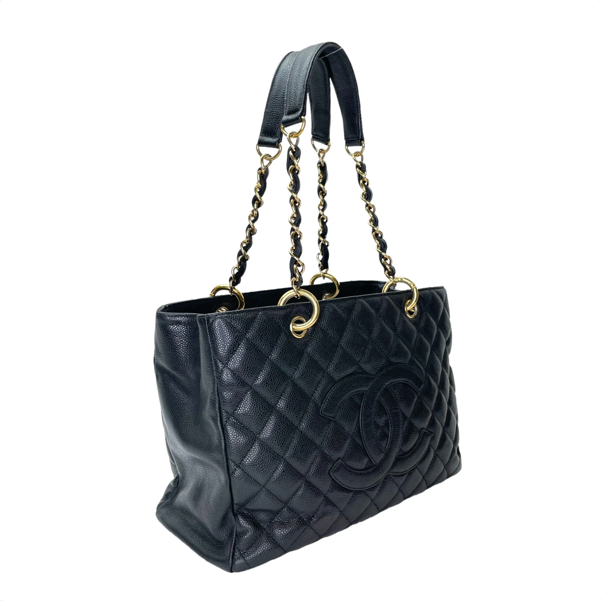 GST Grand Black Tote Bag in Caviar Leather, Gold hardware