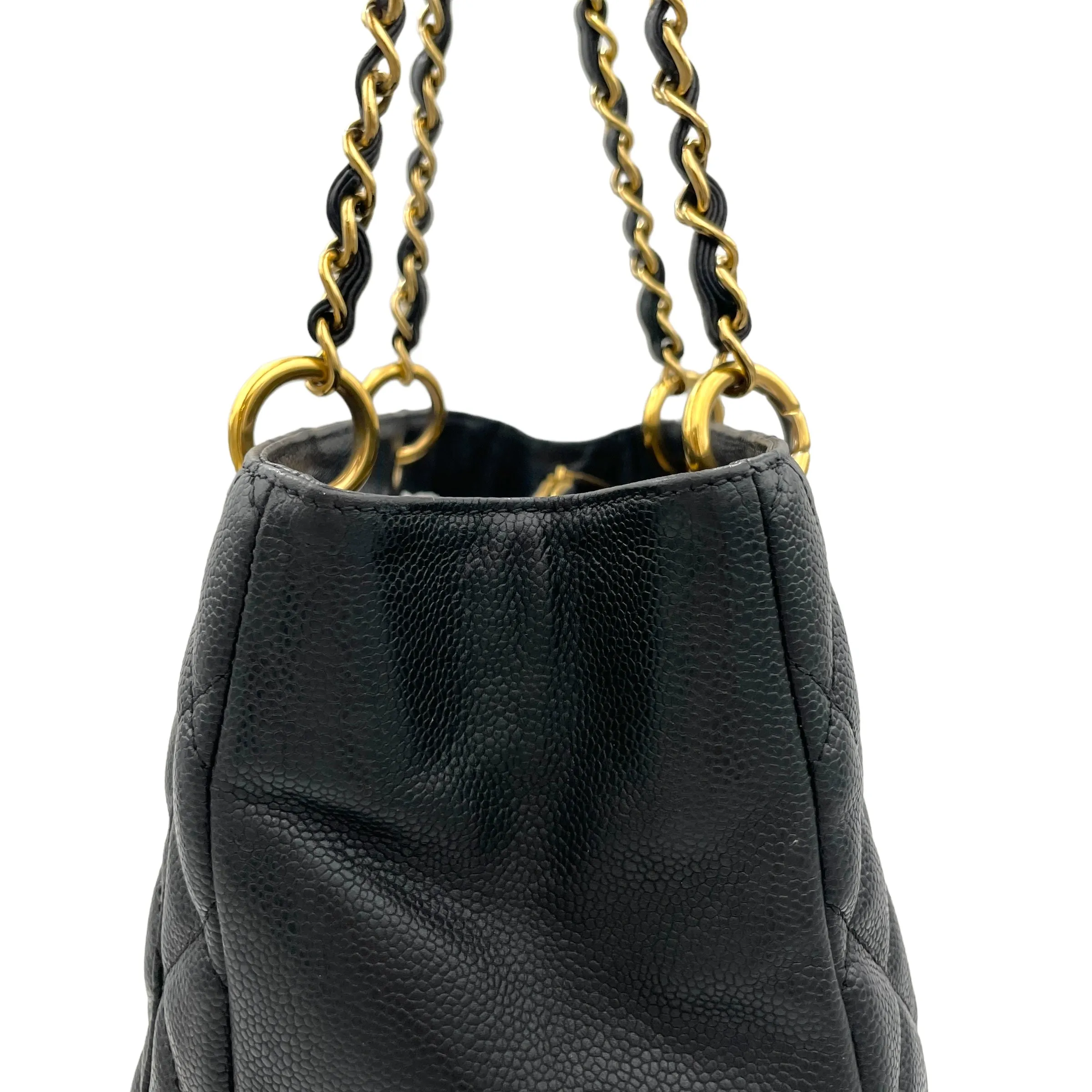 GST Grand Black Tote Bag in Caviar Leather, Gold hardware