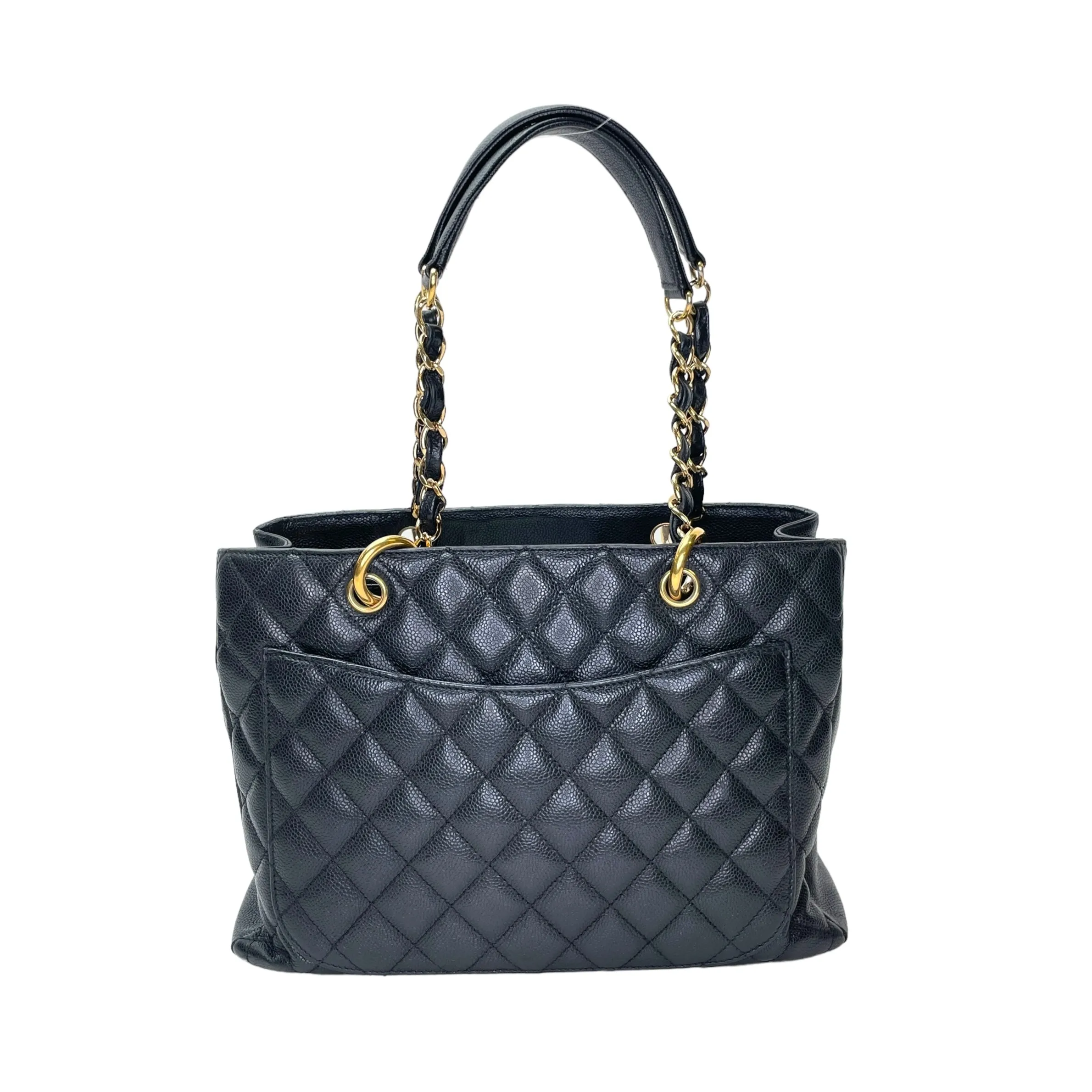 GST Grand Black Tote Bag in Caviar Leather, Gold hardware