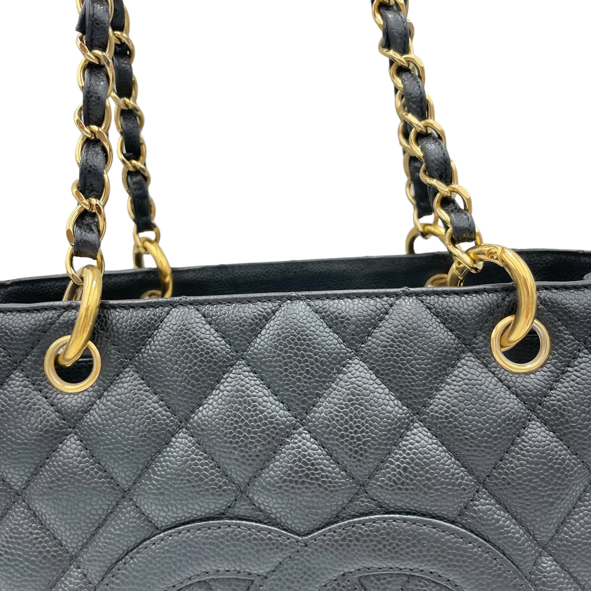 GST Grand Black Tote Bag in Caviar Leather, Gold hardware