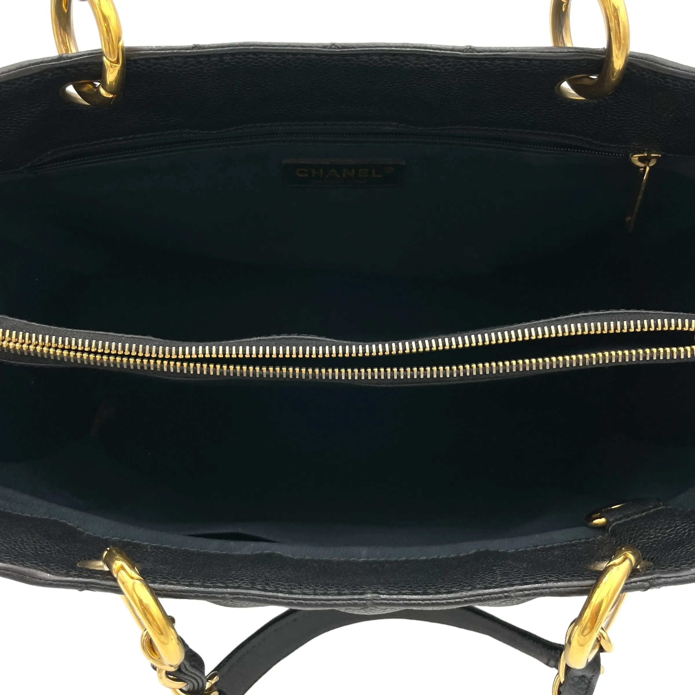 GST Grand Black Tote Bag in Caviar Leather, Gold hardware