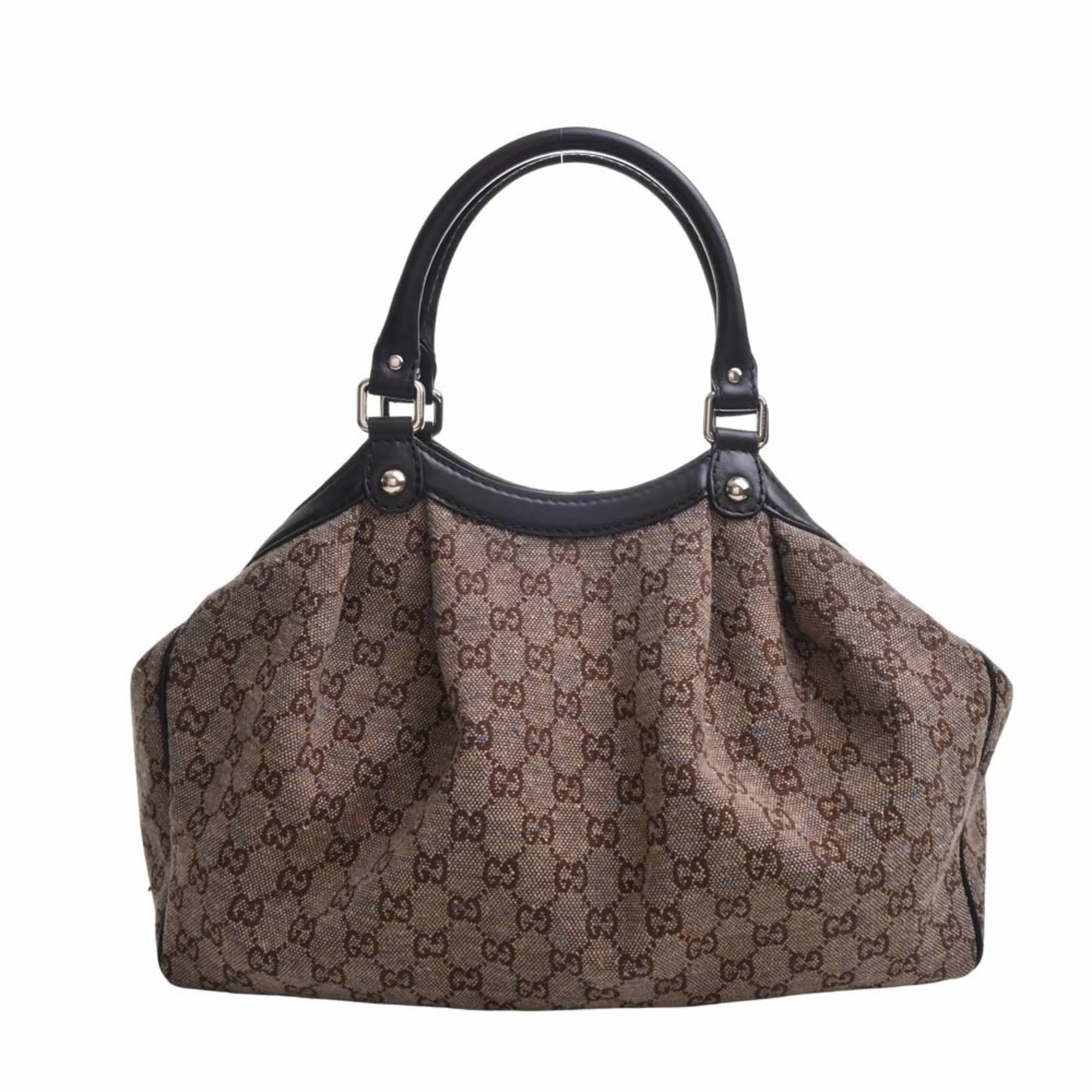 GUCCI GG Sookie Jacquard NEP Leather Blue Dot Handbag 211944 Beige Brown Women's