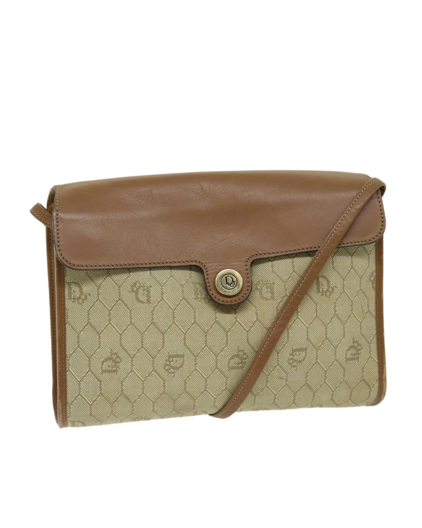 Honeycomb Canvas Shoulder Bag with PVC Leather Trim