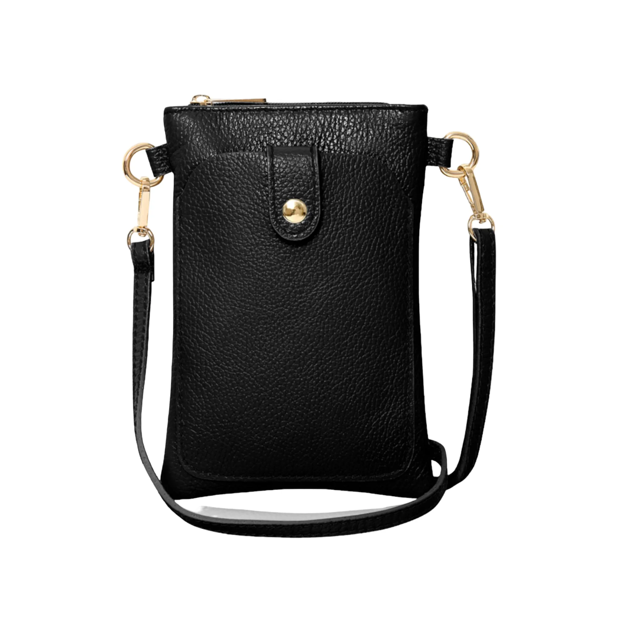 Italian Leather Crossbody Phone Pouch Black