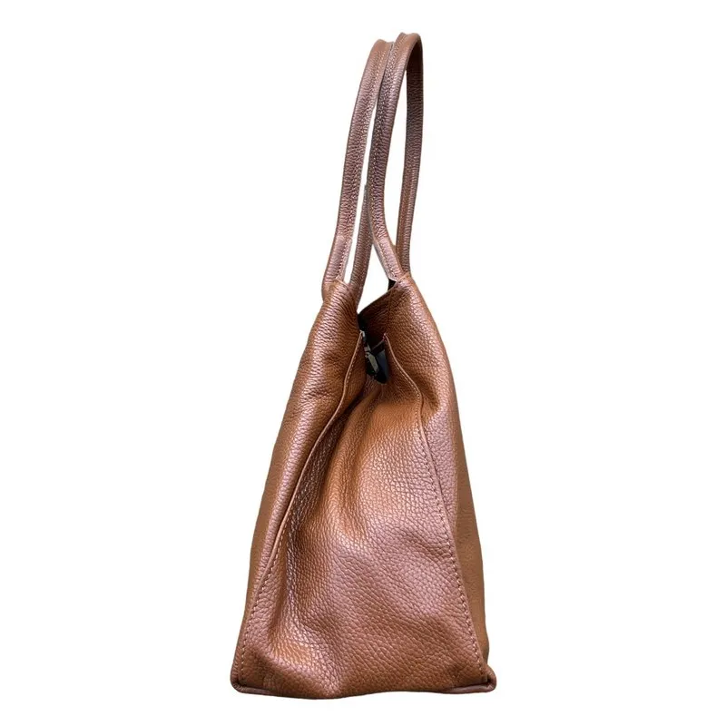 Italian Leather Expandable Tote Bag in Dark Tan