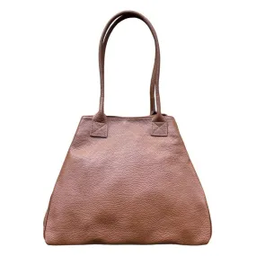 Italian Leather Expandable Tote Bag in Dark Tan