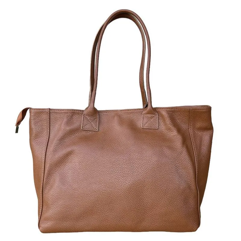 Italian Leather Expandable Tote Bag in Dark Tan