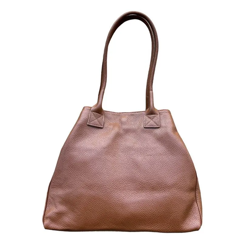 Italian Leather Expandable Tote Bag in Dark Tan