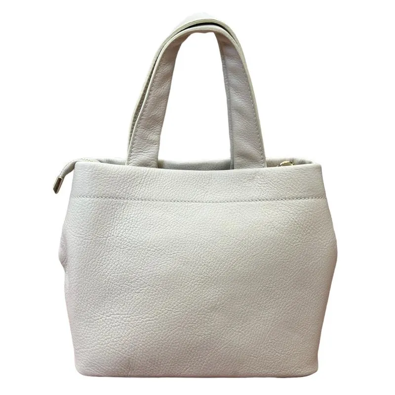 Italian Leather Mini Tote Bag in Cream