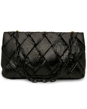 Large Black Woven Python Frame Clutch